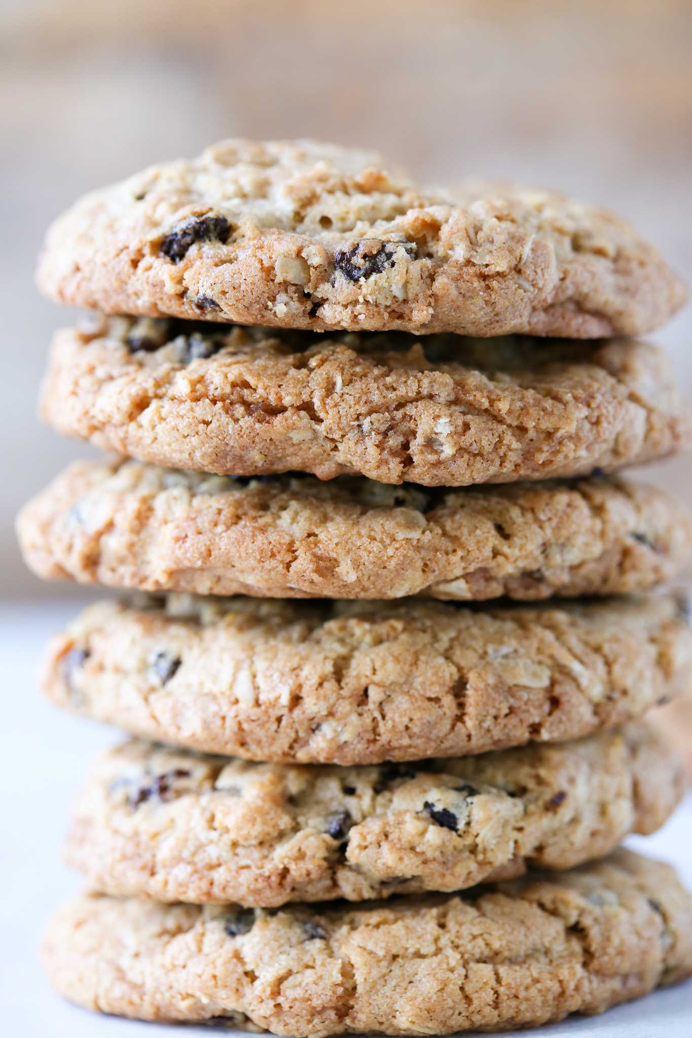 Chewy Oatmeal Raisin Cookies Stacked