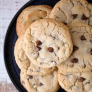 Chocolate chip cookies featured plated.