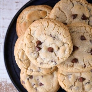 Chocolate chip cookies featured plated.
