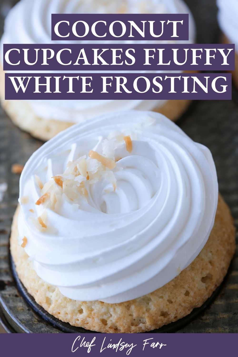 Coconut Cupcakes Fluffy White Frosting Top