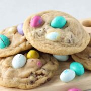 Easter Peanut Butter Chocolate Chip Cookies stacked