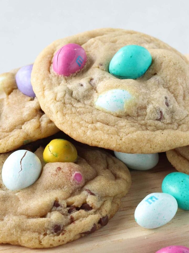 Easter Peanut Butter Chocolate Chip Cookies stacked