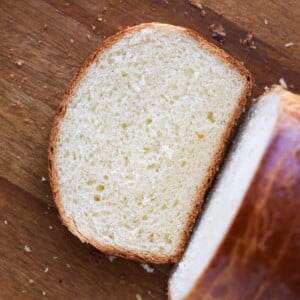 Brioche Bread slice on wood board