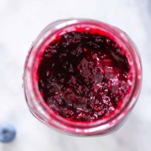 Mixed Berry Jam closeup in jar