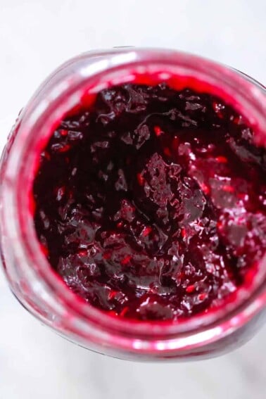 Mixed Berry Jam closeup in jar