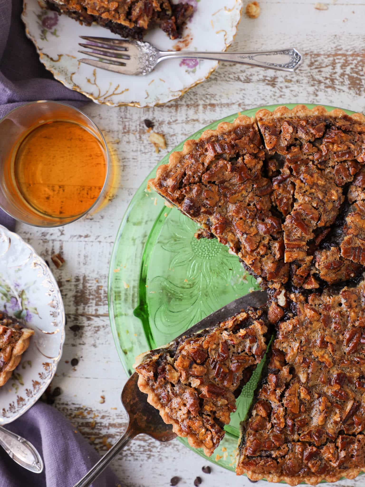 Bourbon Chocolate Pecan Tart being served