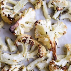 Easy Rosemary Lemon Roasted Cauliflower on baking sheet