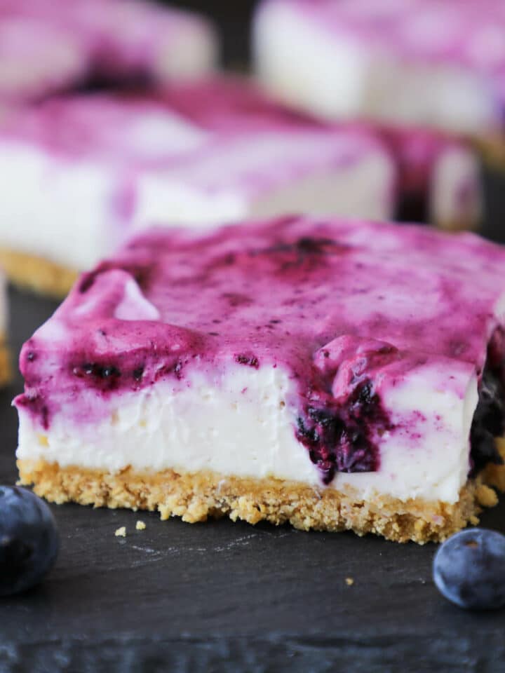 No Bake Blueberry Cheesecake Bars Perfect Slice