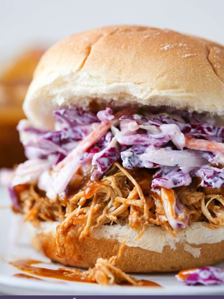 Slow Cooker Barbecue Pulled Chicken Sandwiches Purple Border