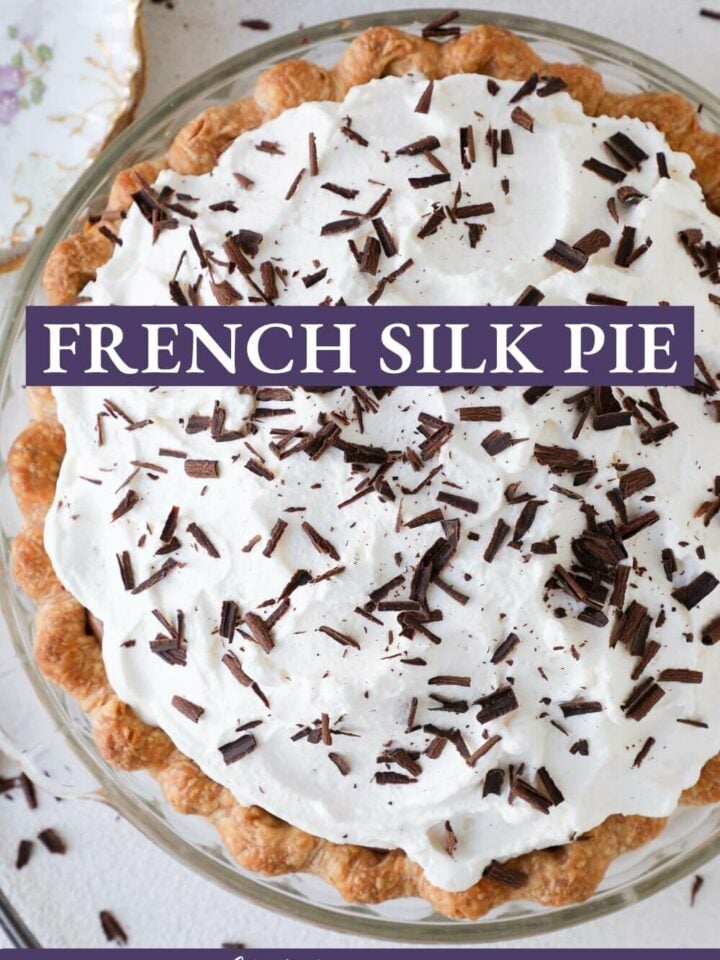 french silk pie uncut with text.