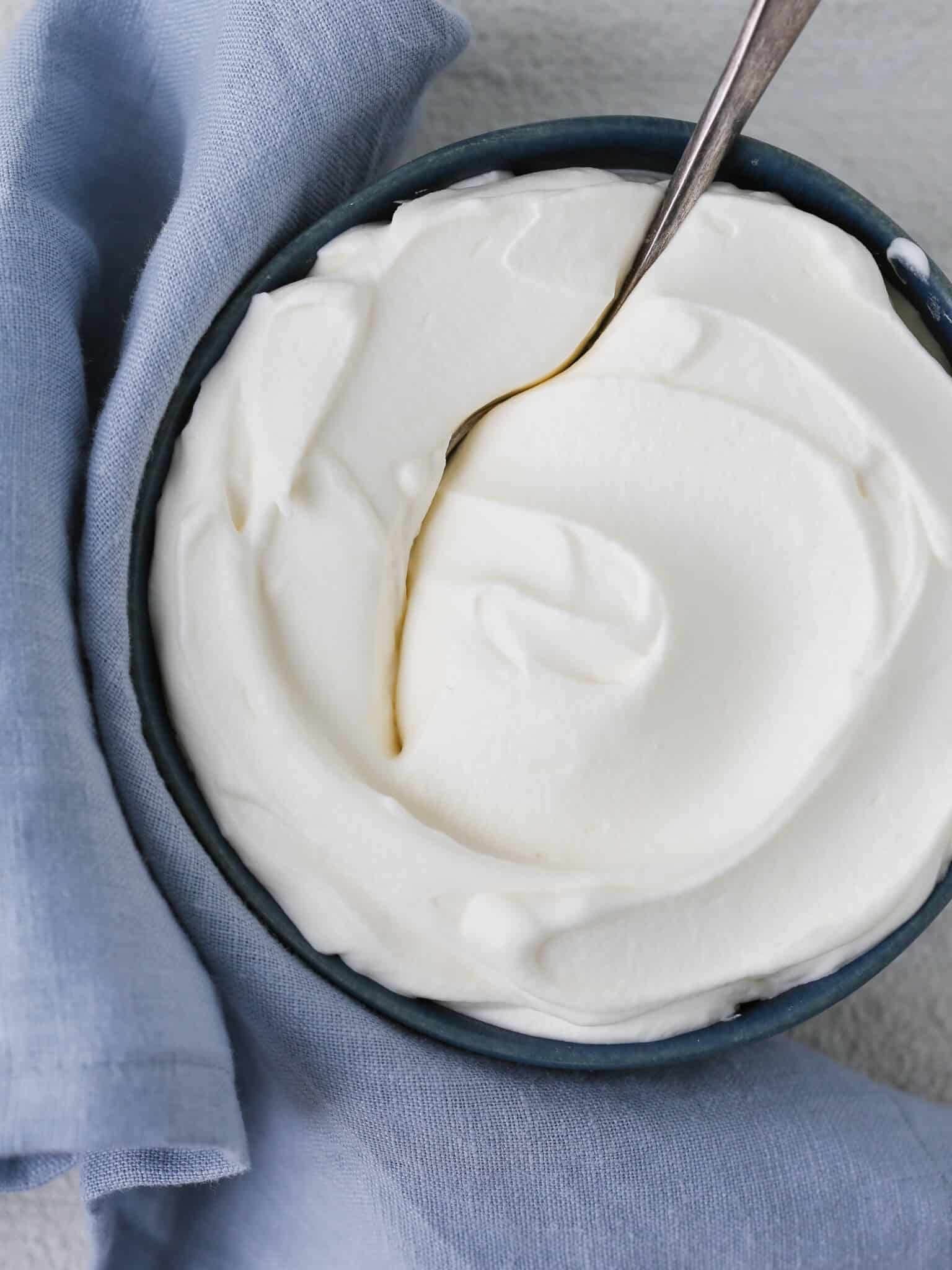 Homemade whipped cream blue napkin