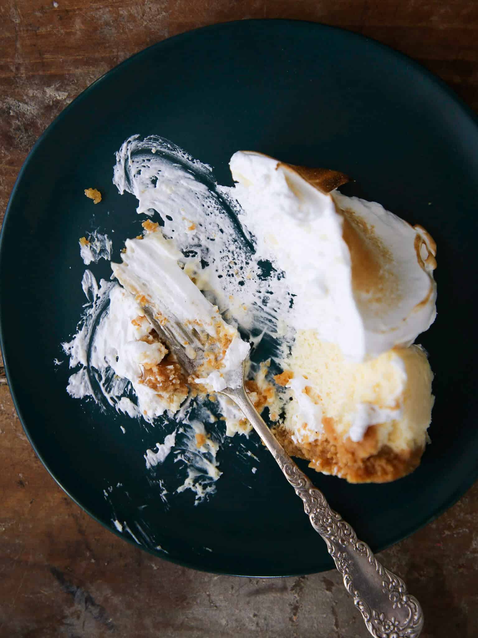 Lemon Meringue Cheesecake meringue messy plate.