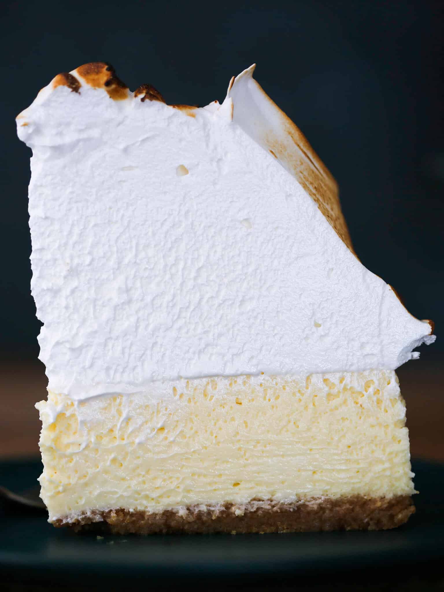 Lemon Meringue Cheesecake meringue slice detail