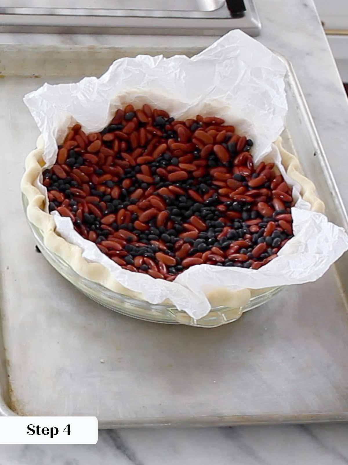 blind baking pie crust with beans.