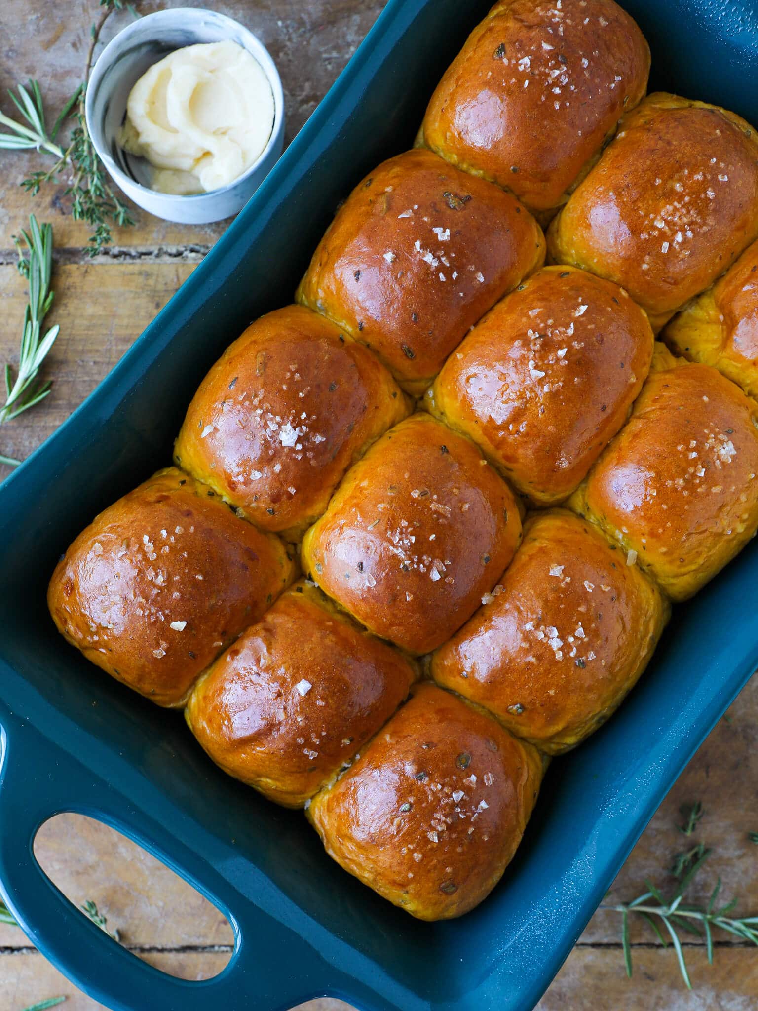 Pumpkin Herb Dinner Rolls Blue Baking Dish