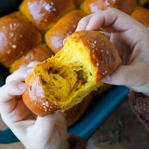 Pumpkin Herb Dinner Rolls Pulled Apart