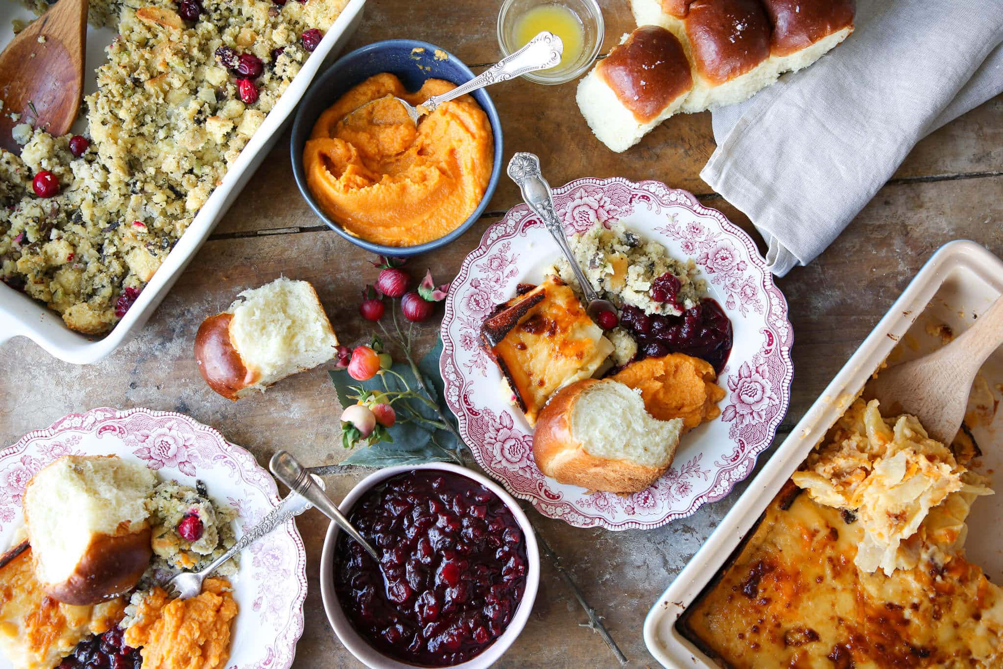 Thanksgiving Menu plated side dishes