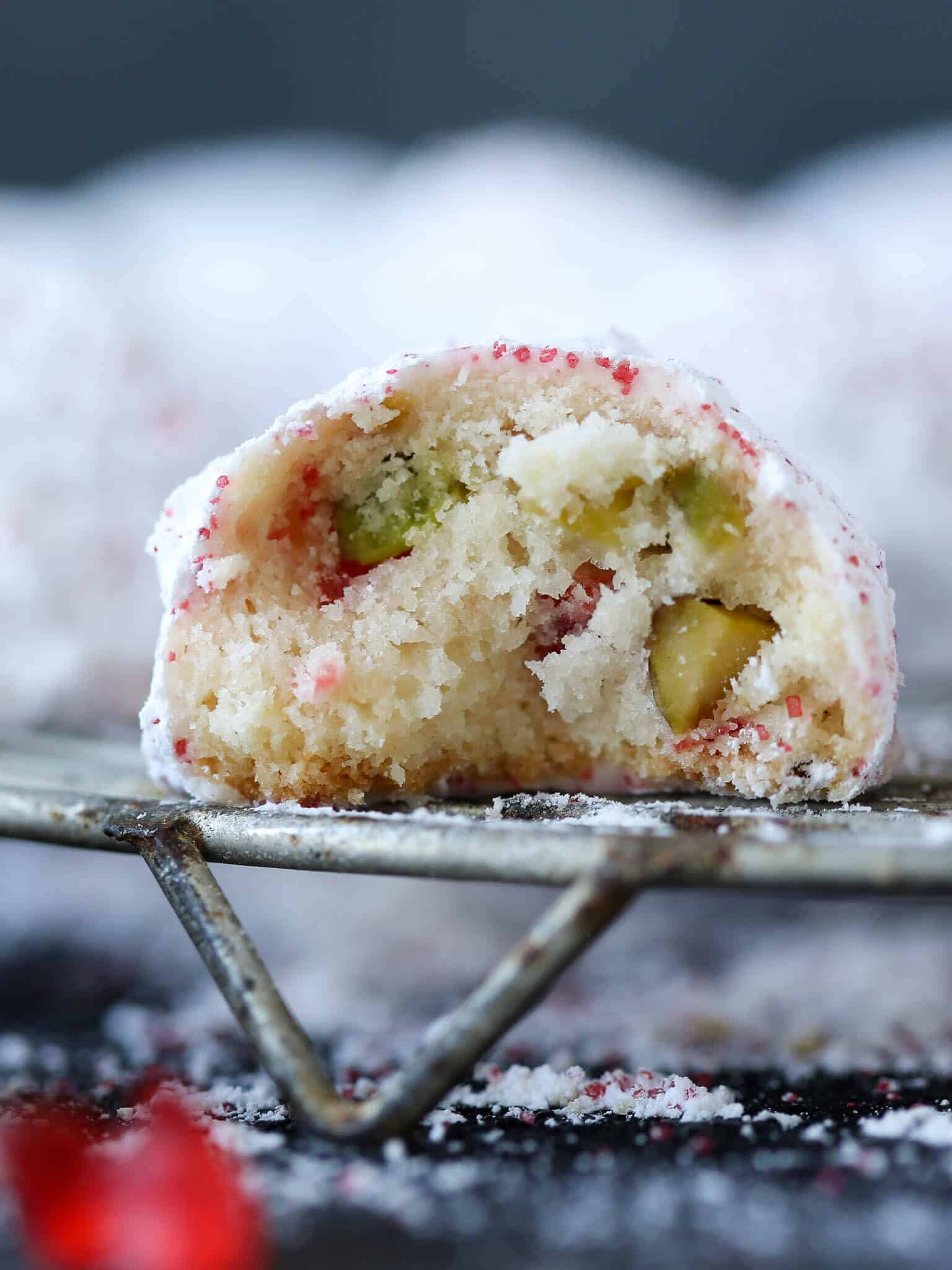 Cherry Pistachio Snowball Cookies Crumb
