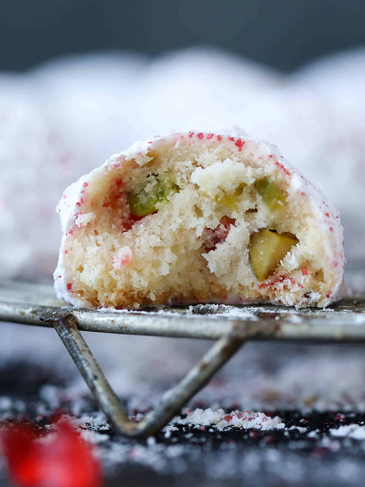 Pistachio Paste Stuffed, Pistachio Snowball Cookies - A Little Spoon