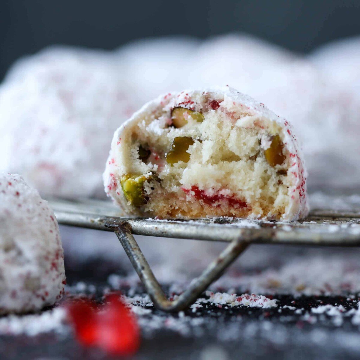 Cherry Pistachio Snowball Cookies Interior