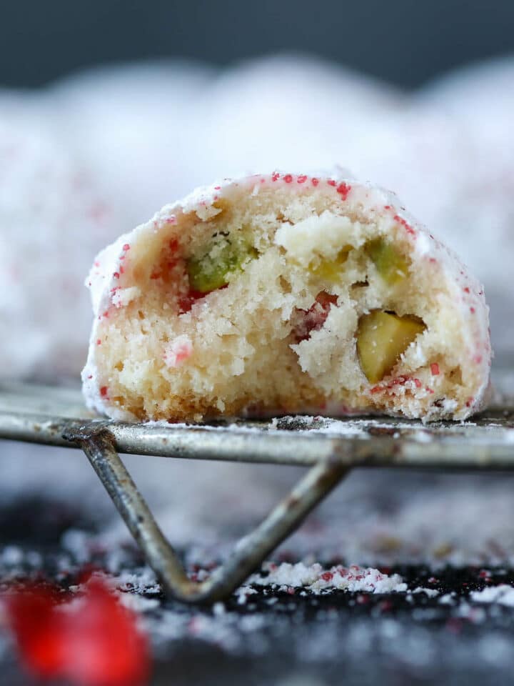 Cherry Pistachio Snowball Cookies Texture