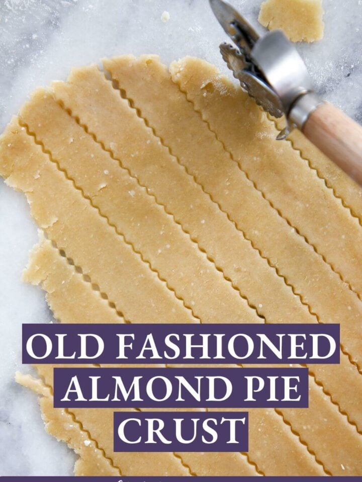 Almond flour pie crust being cut into strips for a fluted lattice.