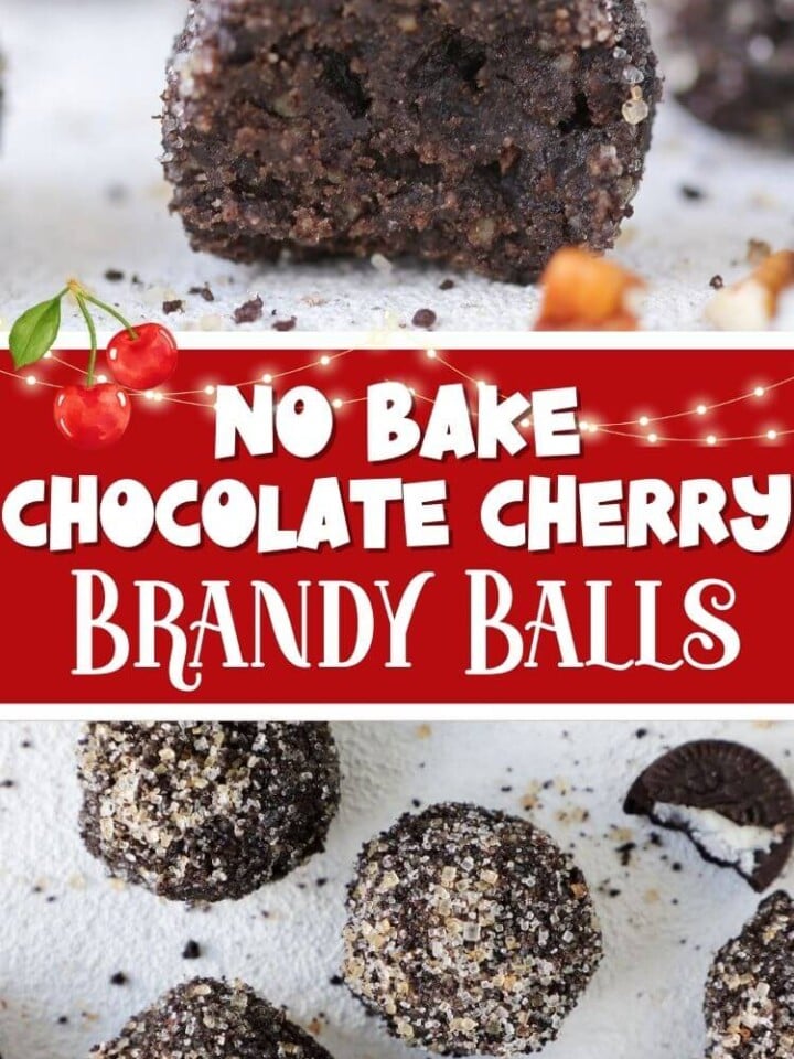 two pictures of chocolate brandy balls with text.