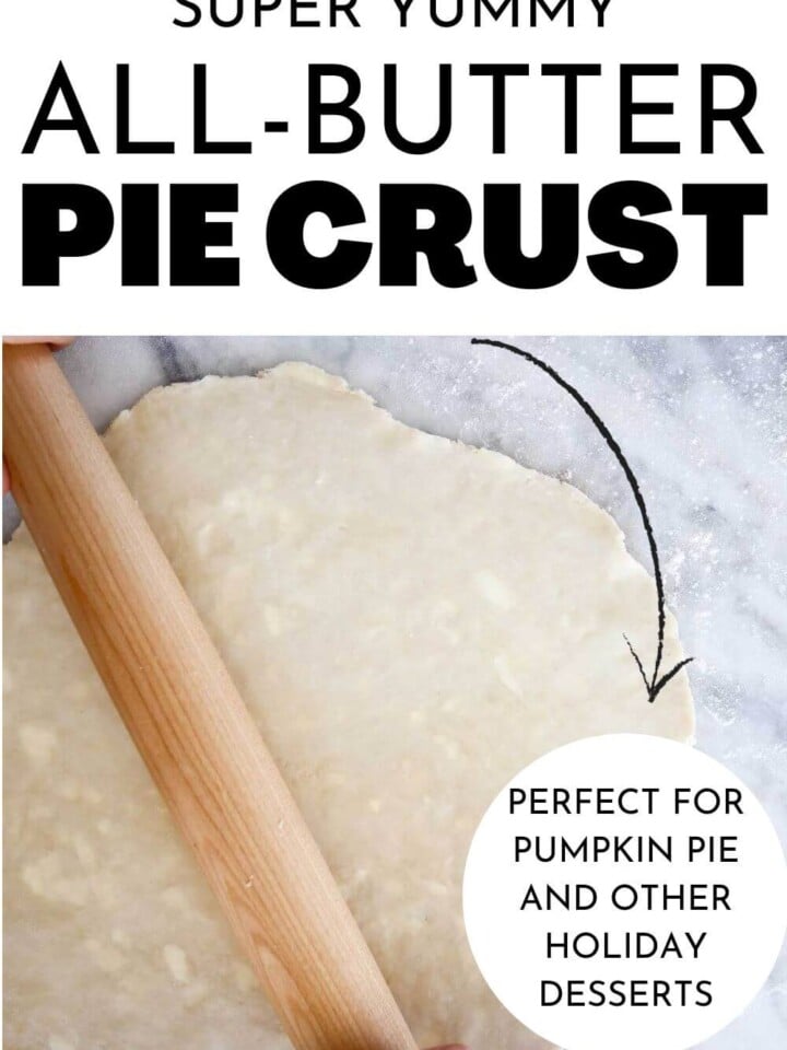 pie crust rolled out with rolling pin with text.
