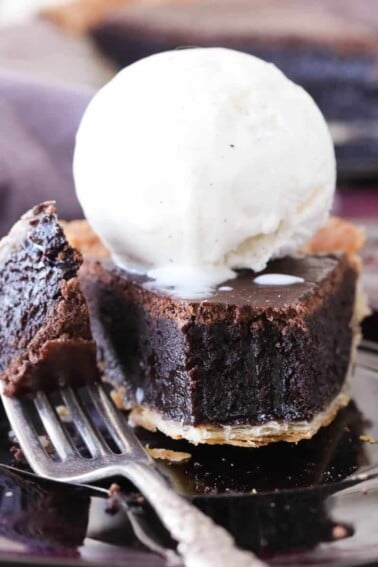 A forkful of easy chocolate pie.