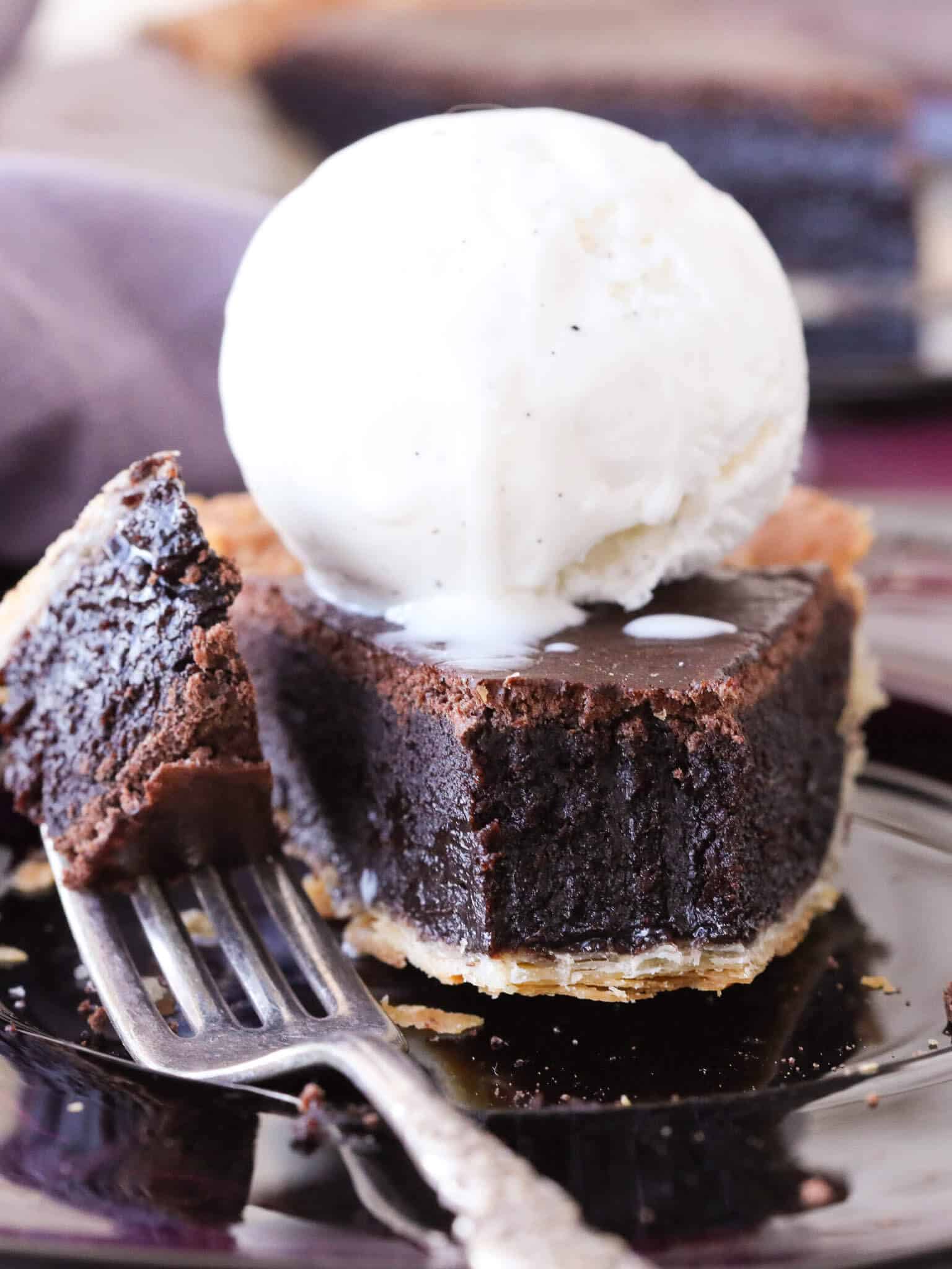 Slice of easy chocolate pie.