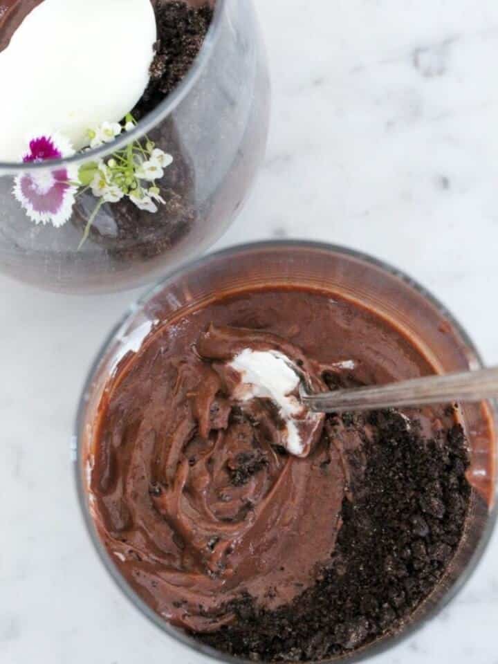 Pudding swirled overhead with spoon  Romantic Sweet Recipe
