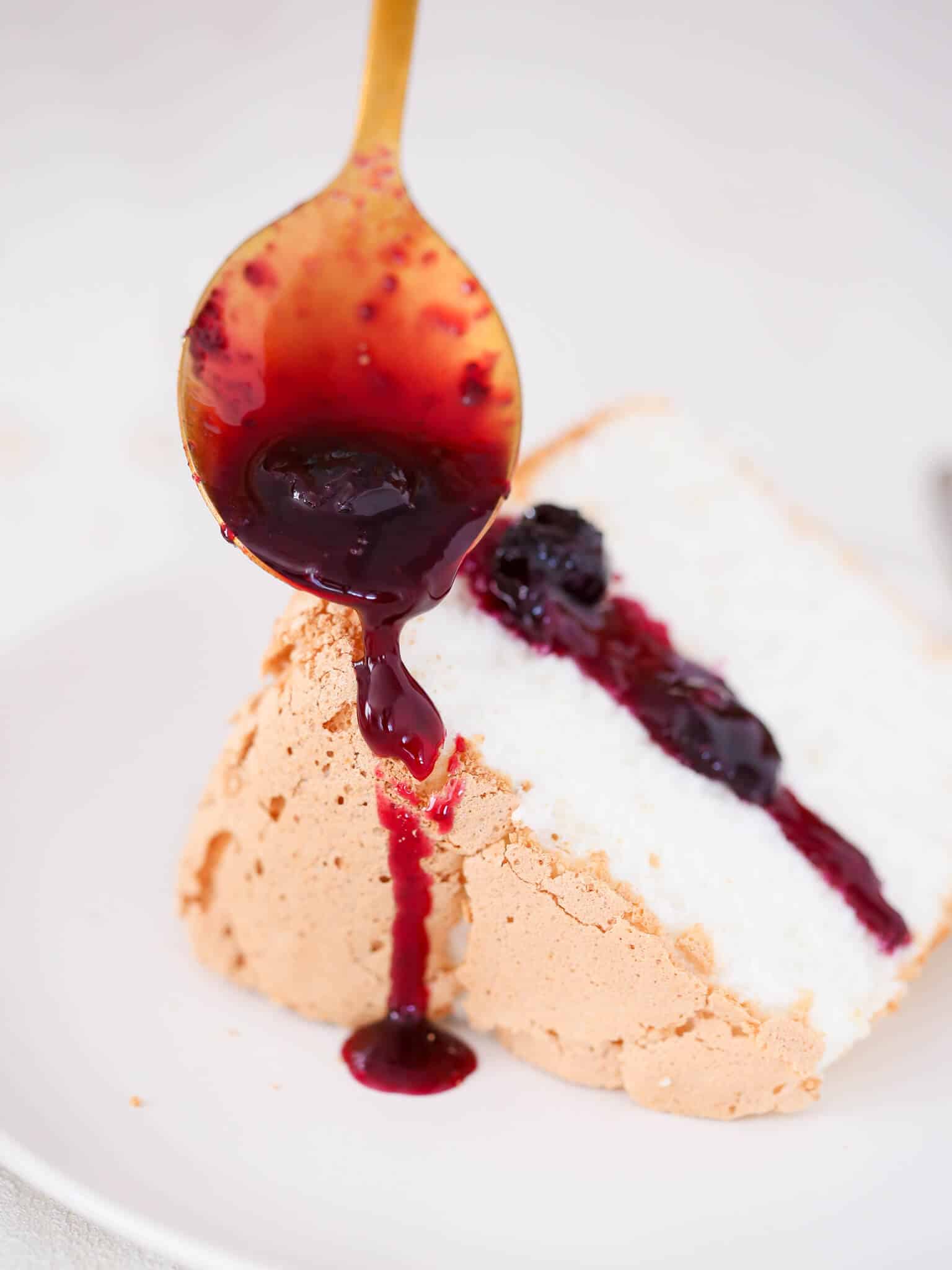 Angel Food Cake Blueberry Sauce Drizzle Valentine's Day Desserts.