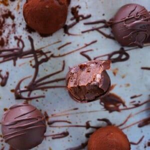 Chocolate Bourbon Truffles Powdered and dipped in chocolate for Valentine's Day Desserts.