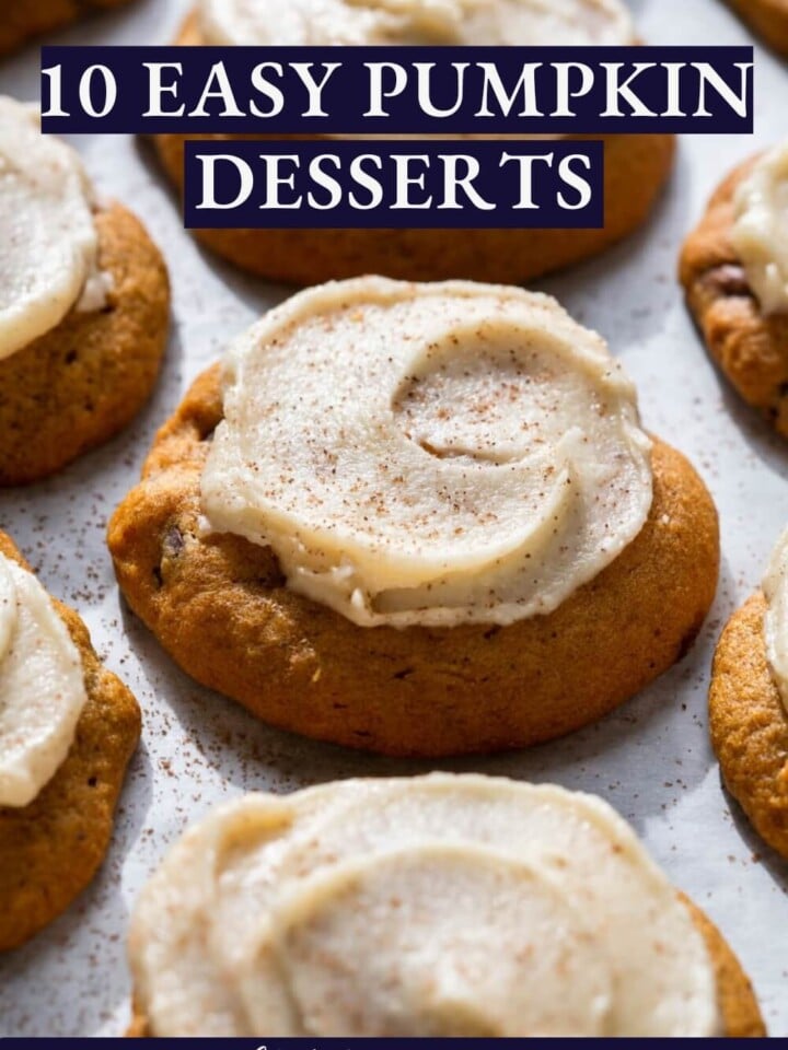 Easy pumpkin desserts including pumpkin cookies with gorgeous iced tops.