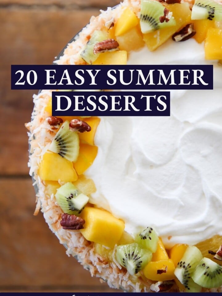A tropical fruit topping with whipped cream.
