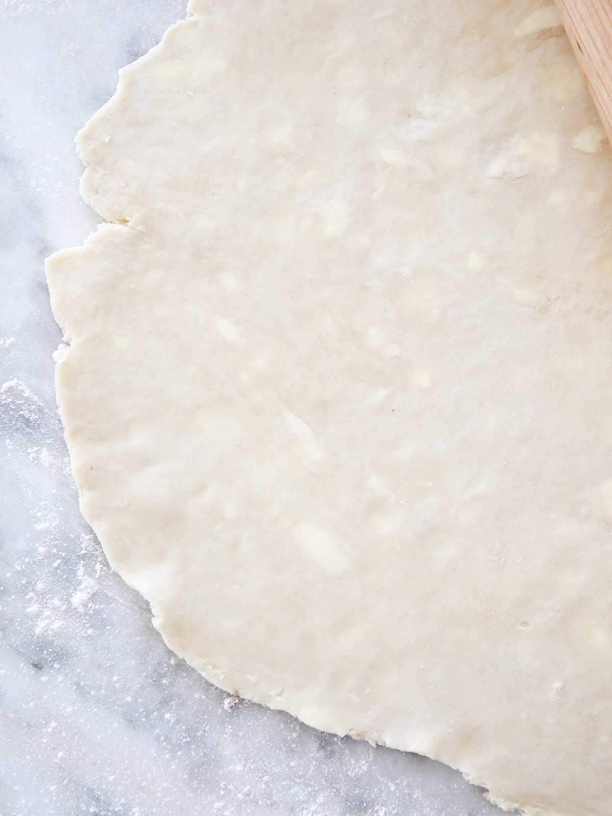 all butter pie crust rolled thin visible butter.