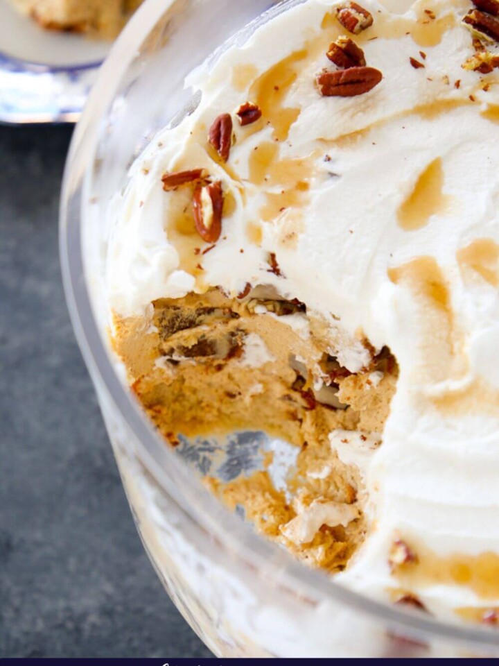 Maple pumpkin trifle with pecans on top.