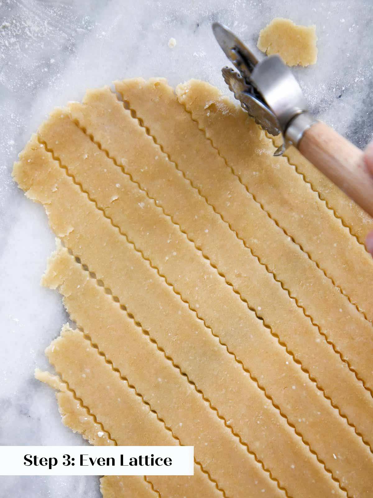 almond flour pie crust cutting fluted strips.