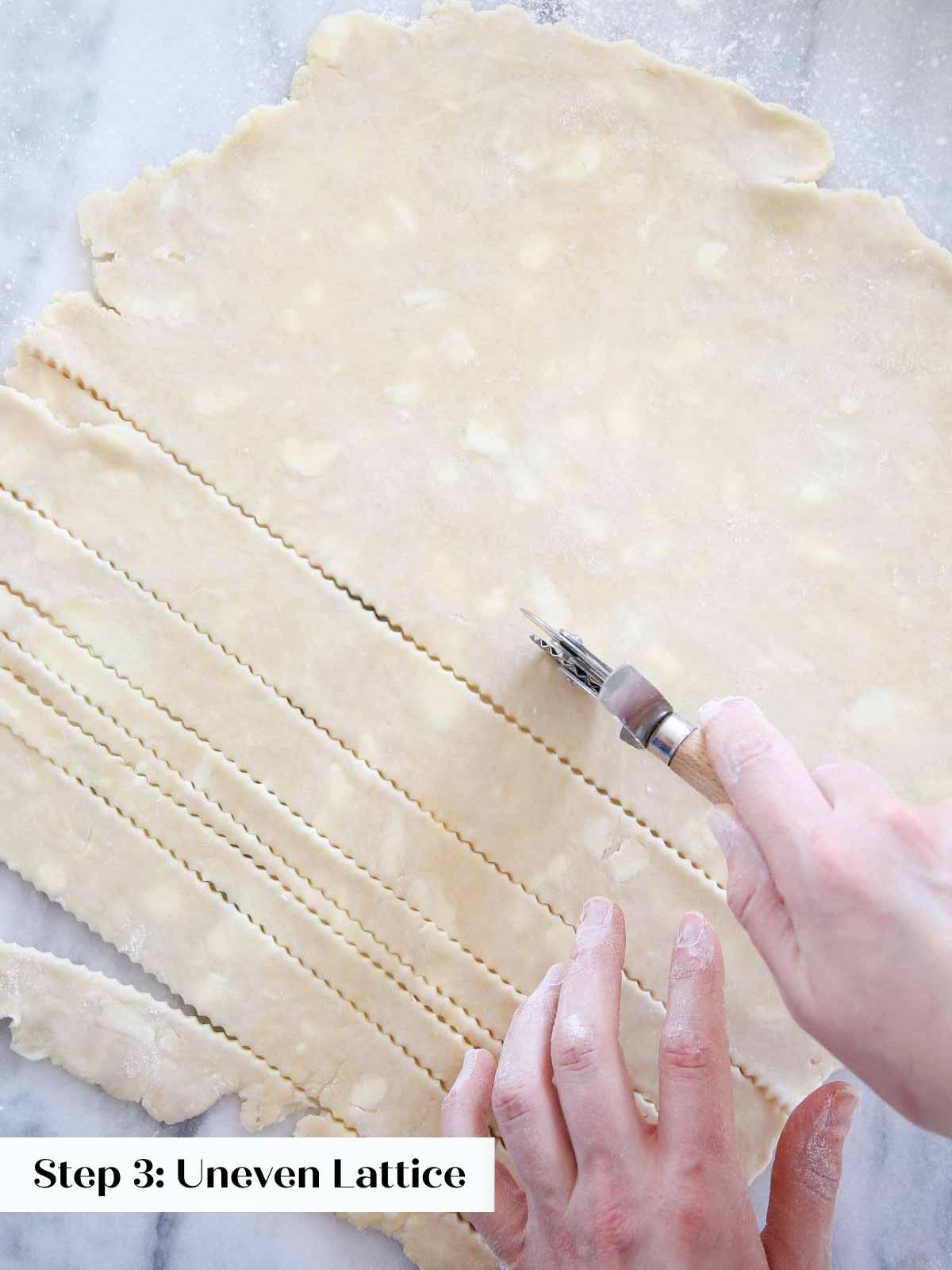 cutting butter pie dough strips for lattice.