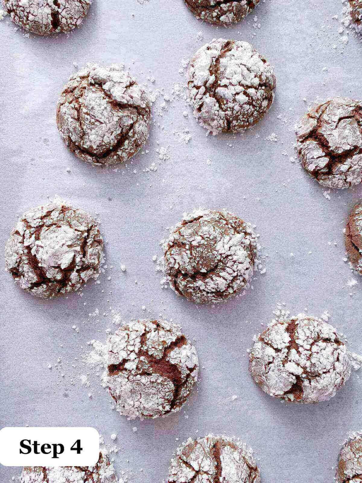 Chocolate crinkle cookies with crackled tops.