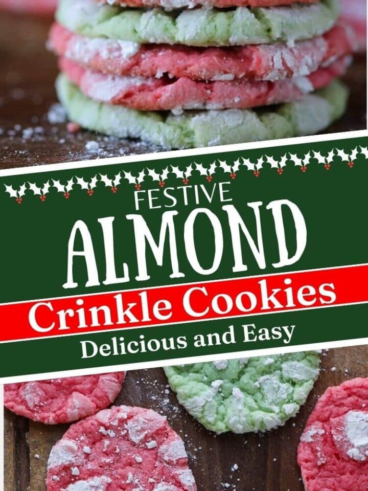 red and green crinkle cookies with text.