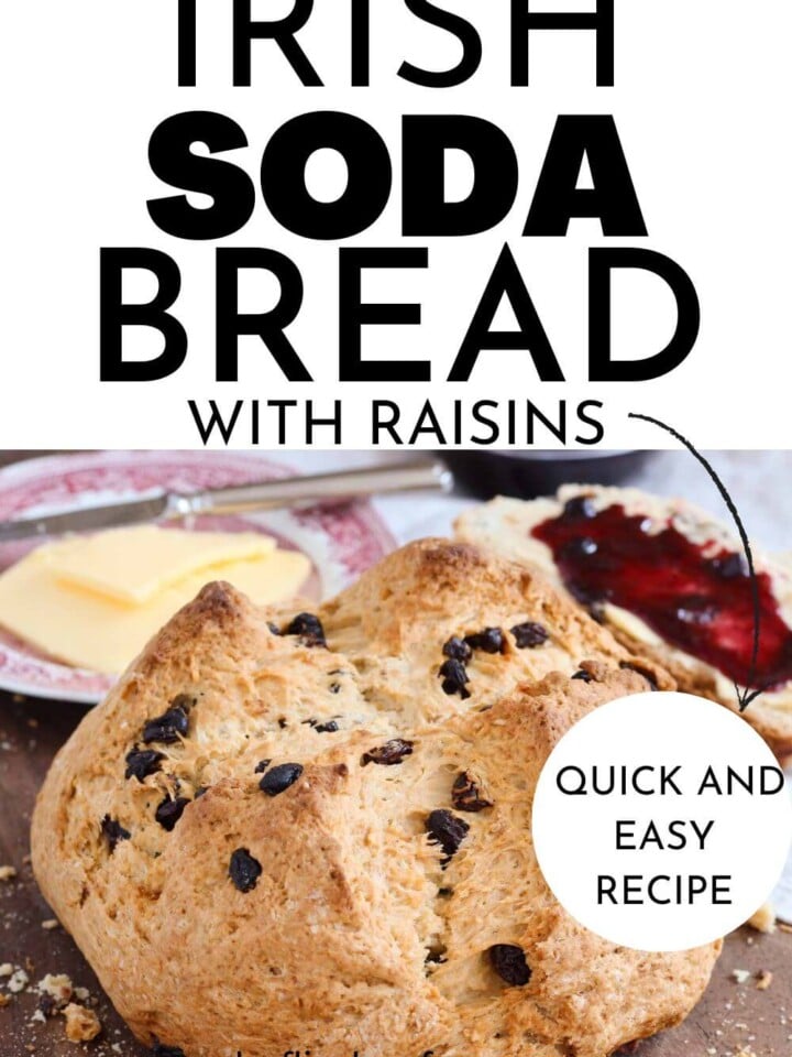 whole unsliced soda bread with raisins.