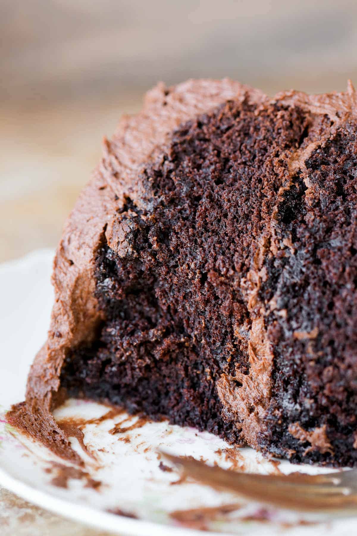 texture of chocolate cake with chocolate buttercream.