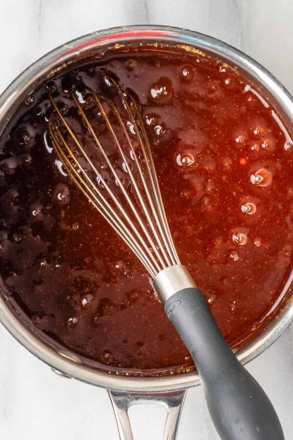 homemade bbq sauce boiling.