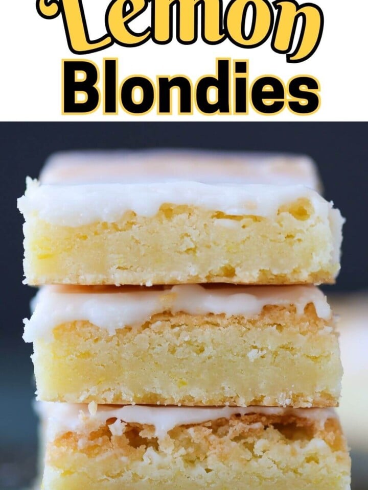 Lemon blondies in a stack of three.