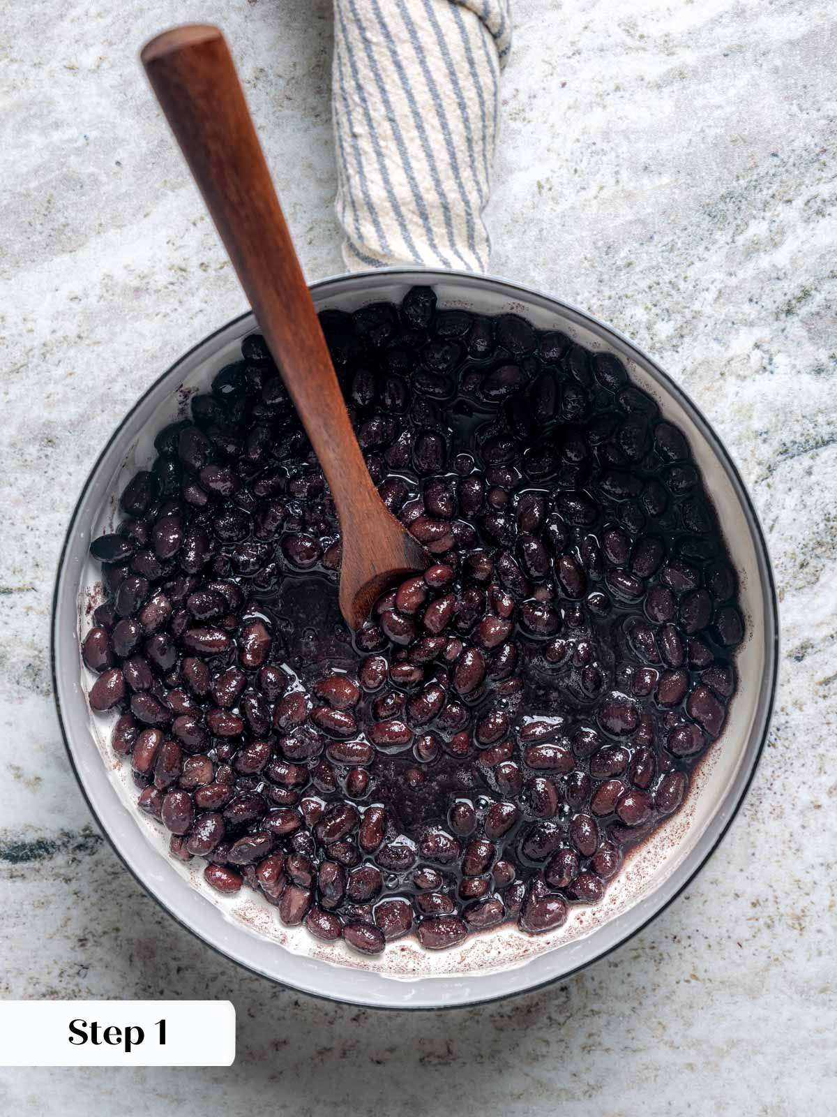 black beans in white bowl.
