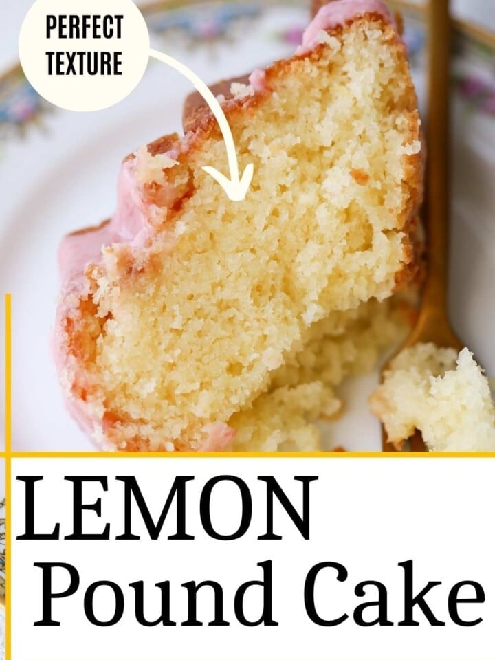 slice of lemon pound cake on plate.