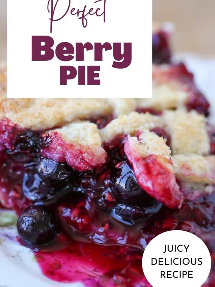 slice of berry pie on plate.