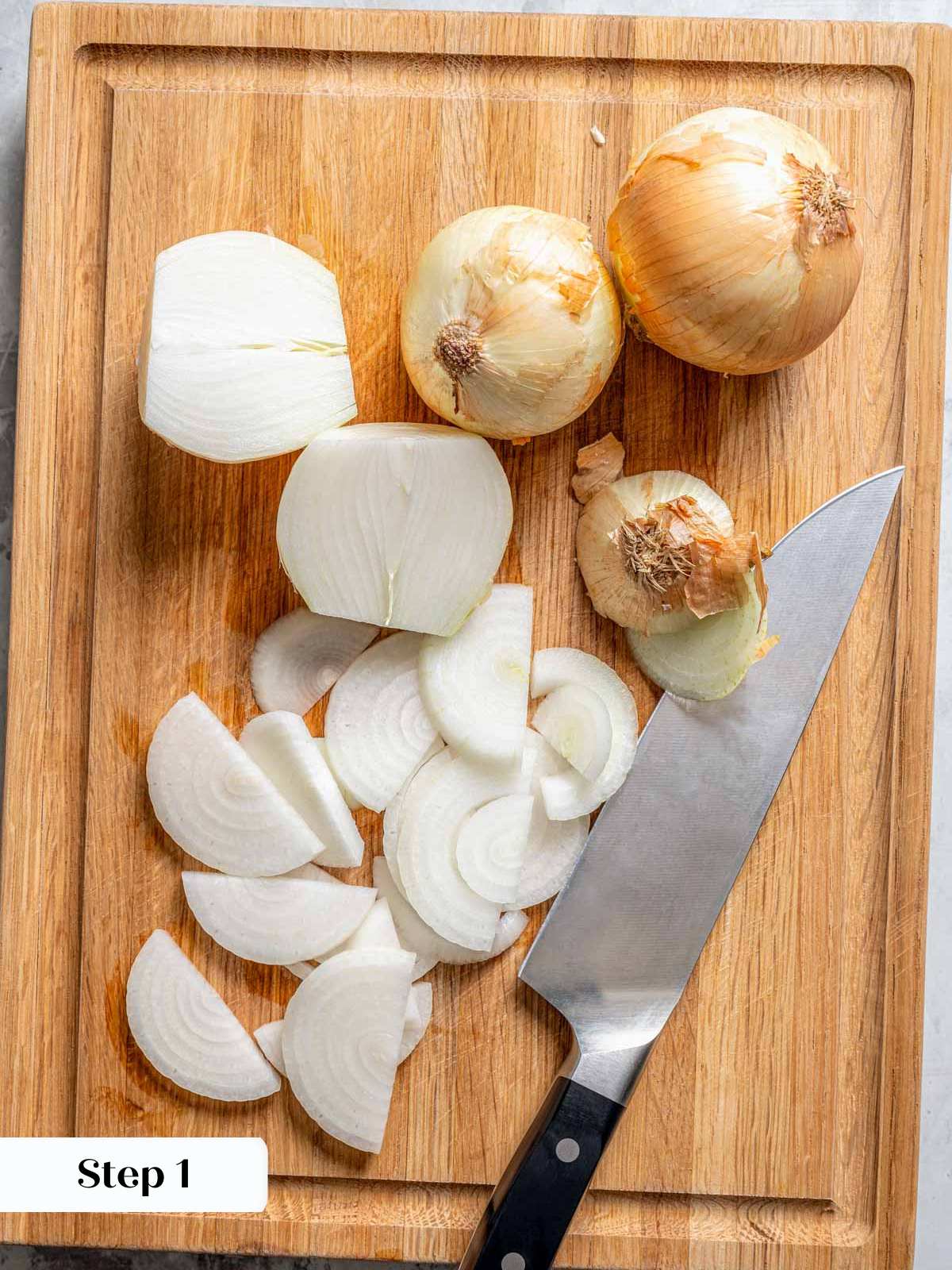 sliced onions for caramelizing. 