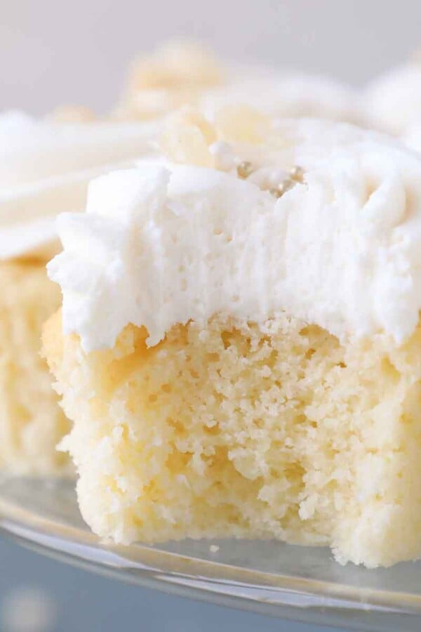 interior texture of lemon cupcake with lemon buttercream.